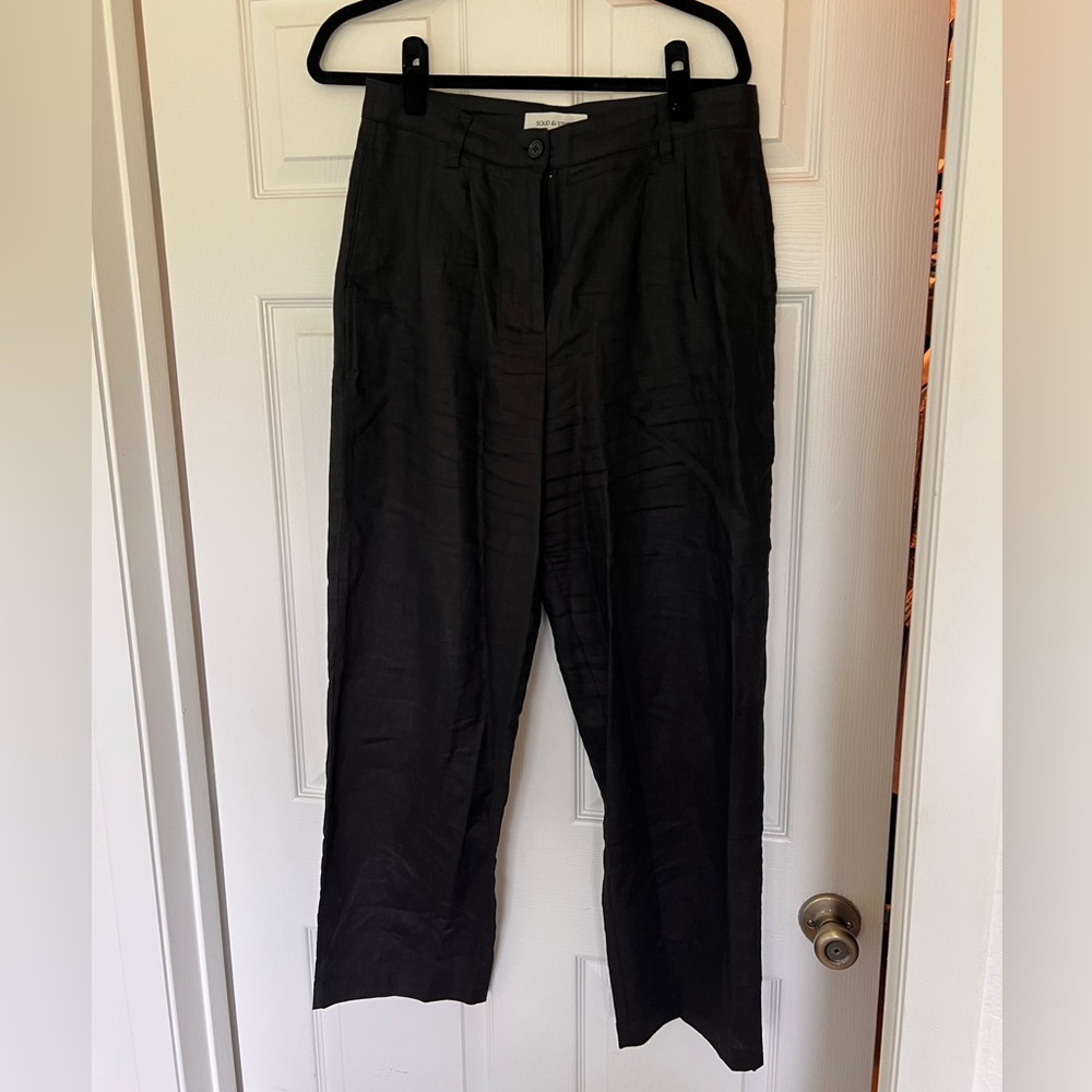 Solid & Striped Taline Linen Slouchy Pant Trousers in Black - Medium